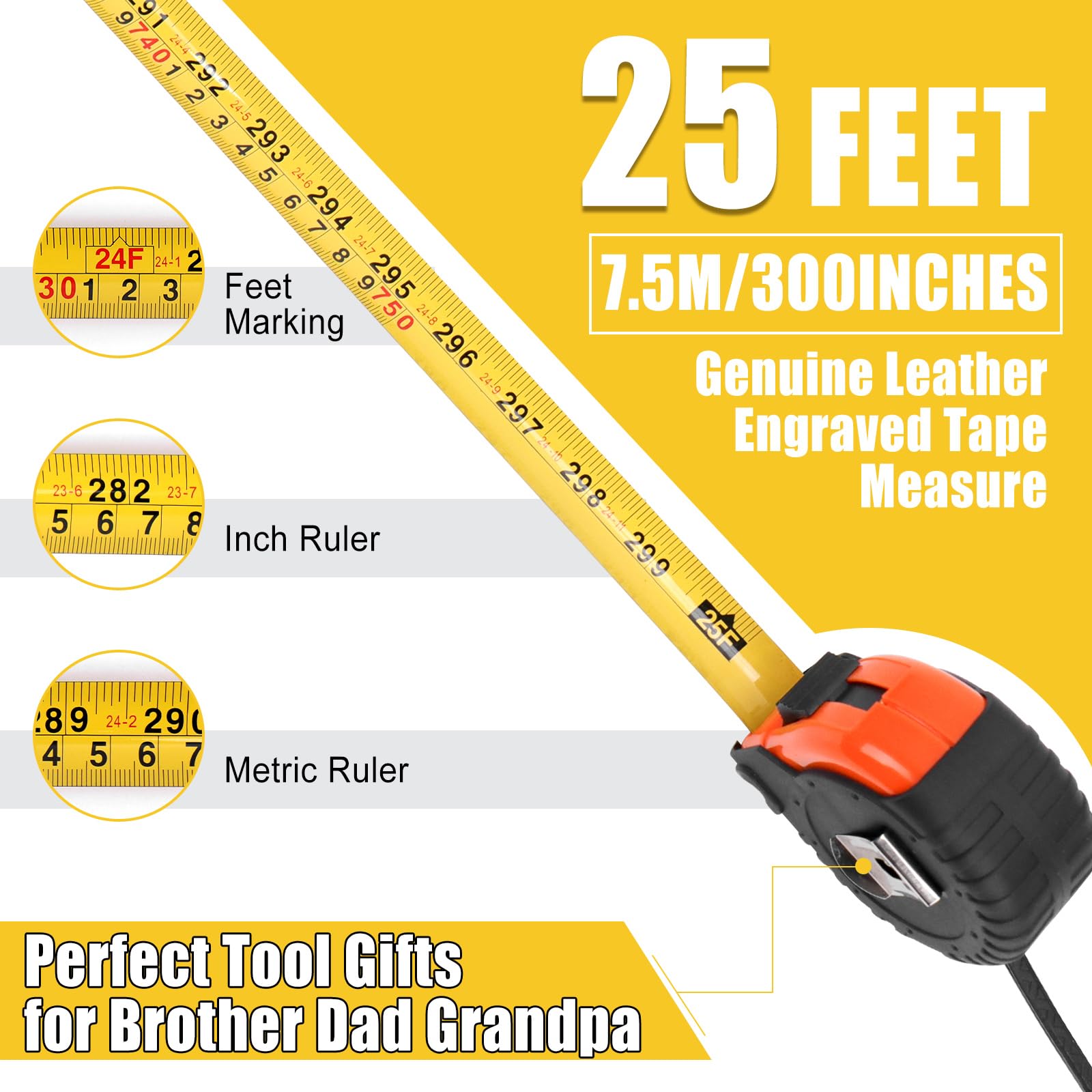 Gifts for Brother, Gifts for Men Genuine Leather Engraveda 25 FT Tape Measure, Stocking Stuffers for Men Brother Gift from Sister Best Gifts for Adult Brothers