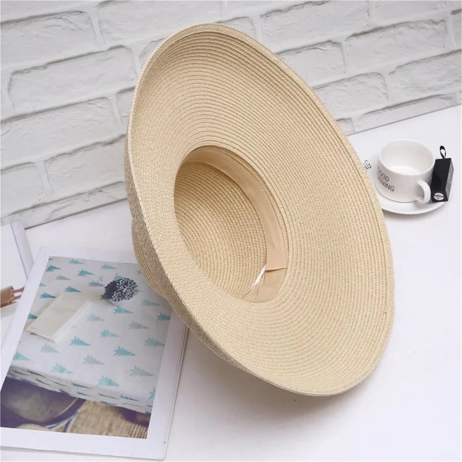 Sombrero de paja de ala ancha vintage para mujer, protección solar de verano, estilo bohemio de moda