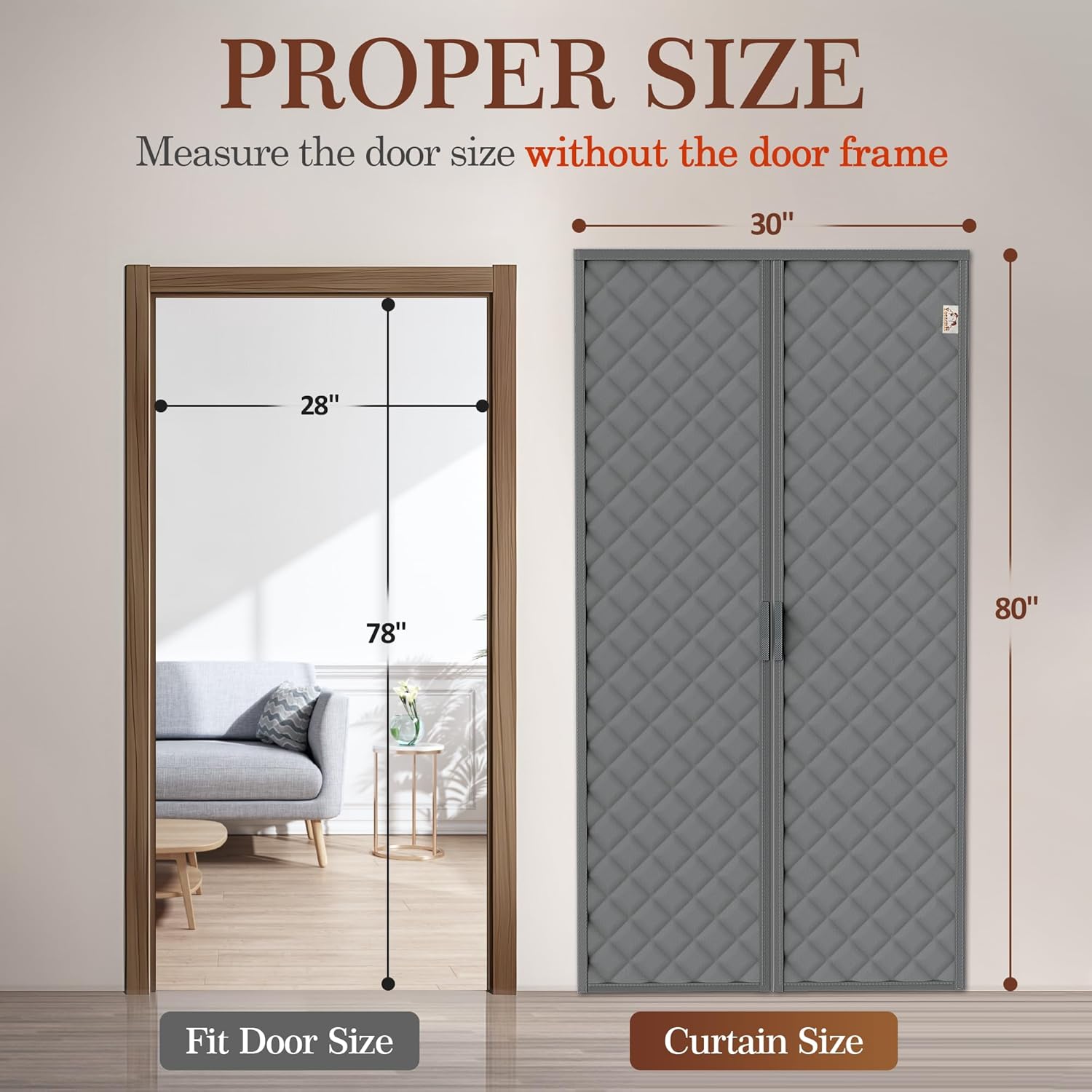Yotache Magnetic Thermal Insulated Door Curtain Fits 28 x 78 inch Doors, Curtain Size 30" x 80" Weatherproof Oxford Material Doors Screen Covers Keep Cold Drafts Out, Gray
