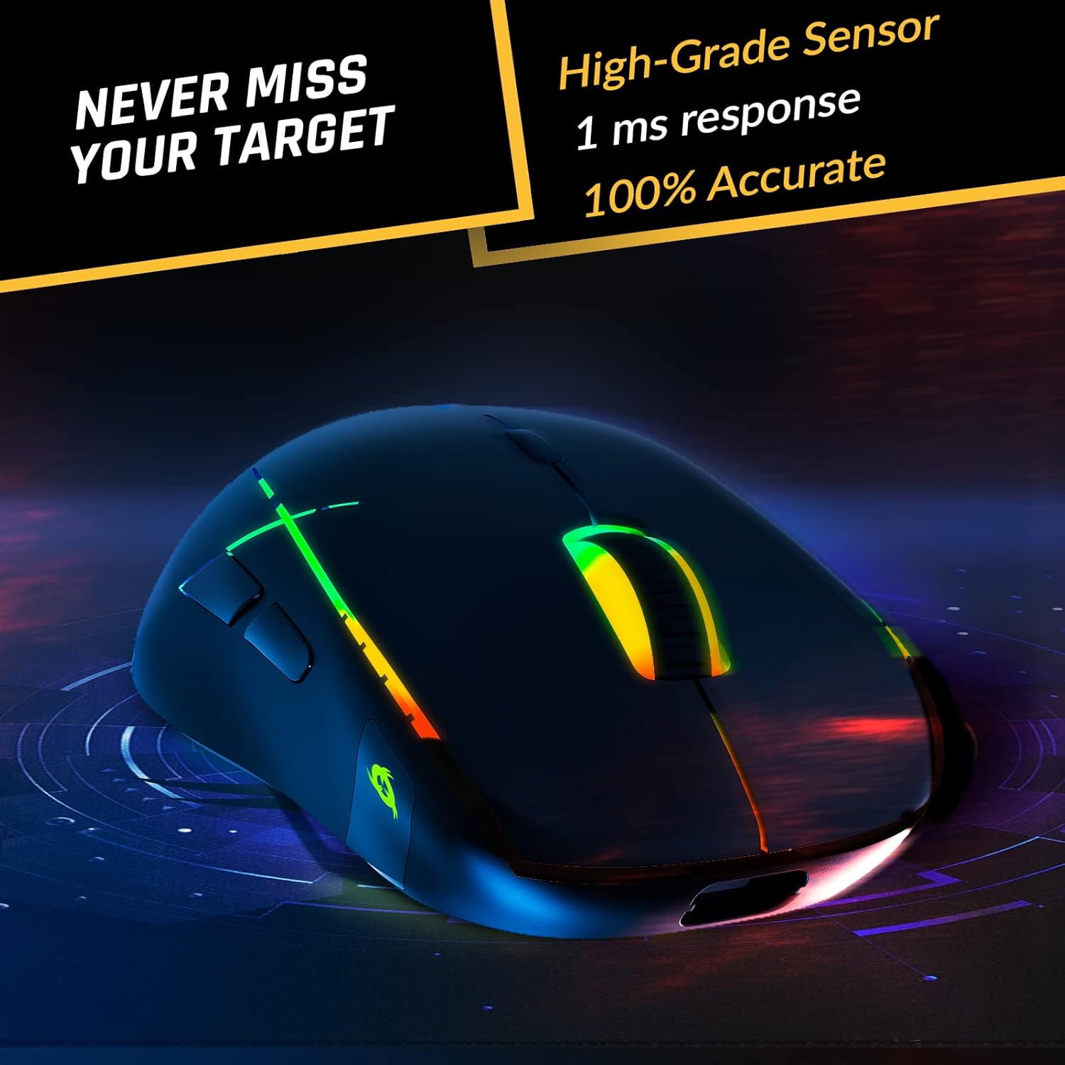 KLIM Ace - Rechargeable Wireless Gaming Mouse RGB + New Version + High-Precision Sensor & Breathtaking RGB Effect + 8 Customizable Buttons + Ambidextrous + Wired and Wireless Mouse for PC Mac PS4 PS5