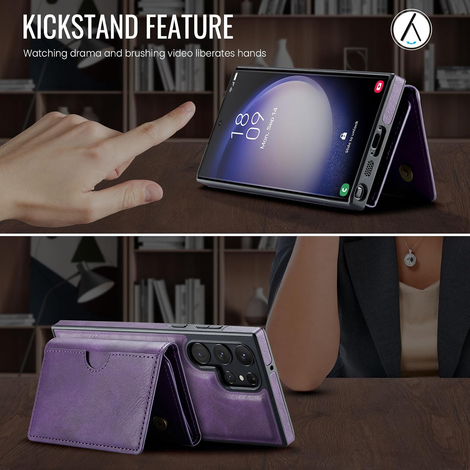 Asuwish Phone Case for Samsung Galaxy S23 Ultra 5G Wallet Magnetic Detachable Cell Cover with Wireless Charging and RFID Blocking Credit Card Holder S23Ultra 23S S 23 23Ultra 6.8 inch Women Men Purple