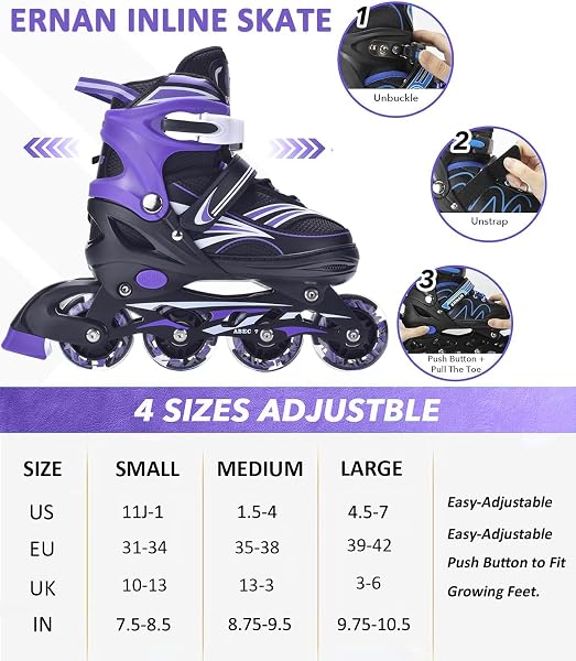 ERNAN Rollers en Ligne,Patins à roulettes en Ligne Réglables pour Enfants Filles Garçons Débutants,Patins à roulettes en Ligne avec Roues LED Idéales pour Les Garçons Filles Homme Femme - 2
