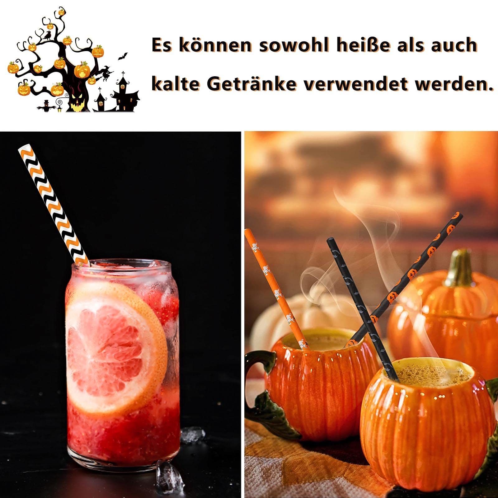 Teegxddy Halloween Strohhalme Set - 9 Papierstrohhalme Mit Deko-Figuren