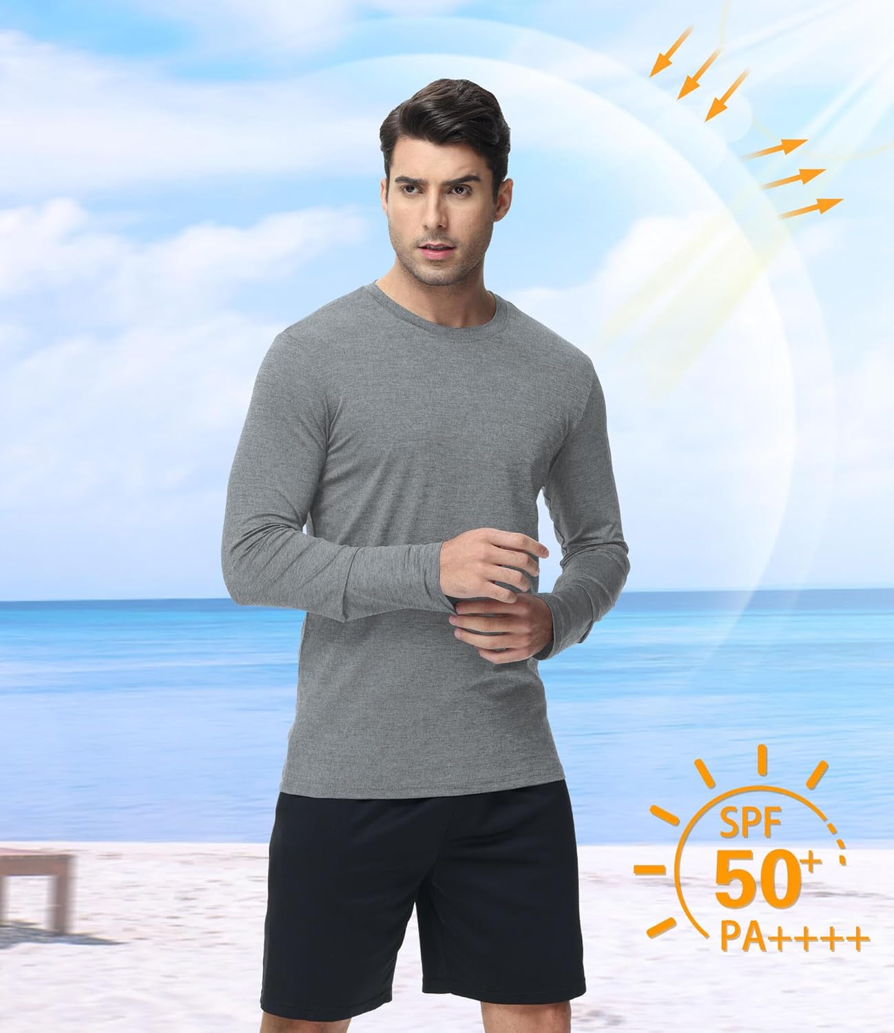 Kinglaman 5 Pack Men's Long Sleeves Dry Fit Shirts, UPF 50+ Rash Guard Swim SPF Fishing UV Sun Protection Shirts 1 Black 1 Gray 1 Heather Gray 1 Blue 1 Red Medium