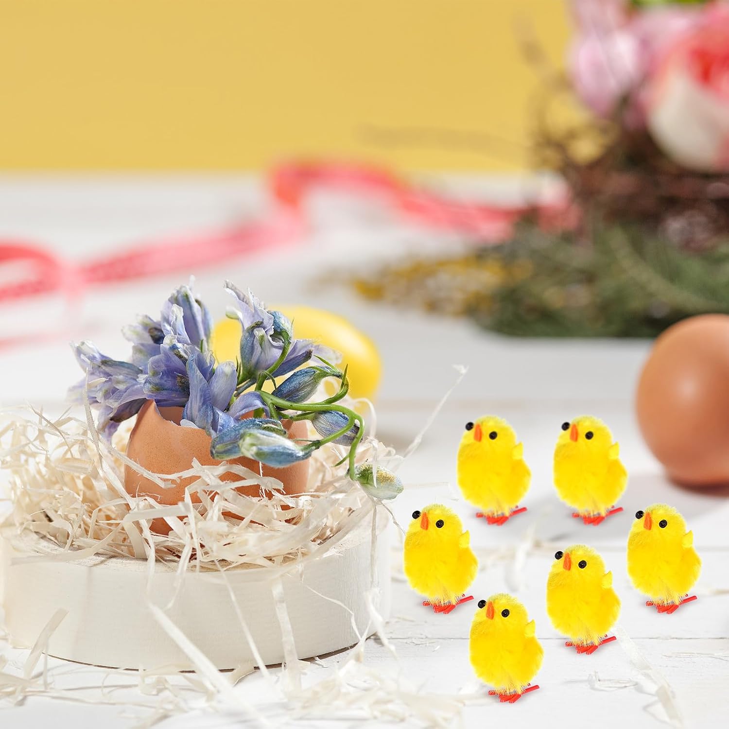 FRCOLOR 6pcs Miniature Easter Plastic Chick Shape Desktop Office Housewarming Decorations