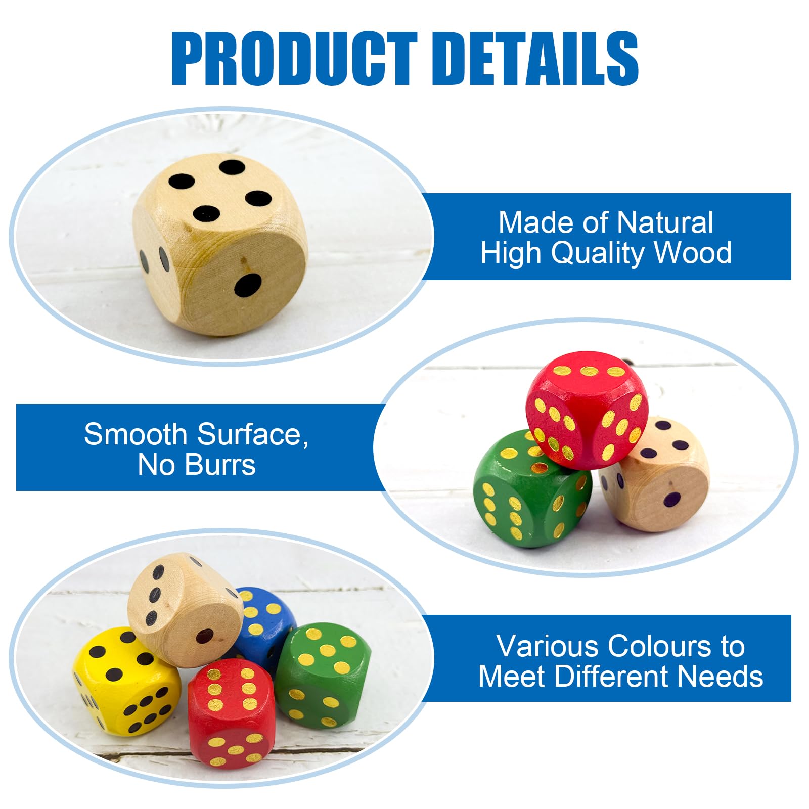 5 Pcs Large Wooden Dice 30mm,5 Colors Wooden Six Sided Dice Standard 6 Sided Dices,Round Edge Colorful Dice Set for Board Game Classroom Instruction Party Activities - Image 3
