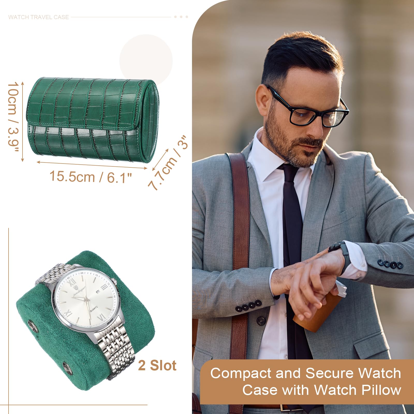 Custodia da viaggio per orologio da uomo in pelle con motivo coccodrillo, astuccio arrotolabile per orologio, scatola portaoggetti portatile per orologio, ideale per Natale, compleanno e anniversari