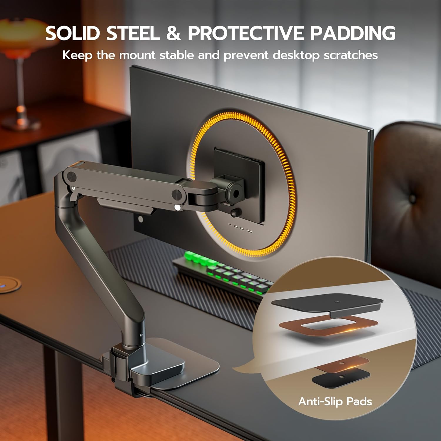 ARES WING Steel Monitor Mount Reinforcement Plate for Thin, Glass and Other Fragile Tabletop, Steel Monitor Stand Plate Compatible with Most C-Clamp and Grommet Monitor Arms, Black - Image 4