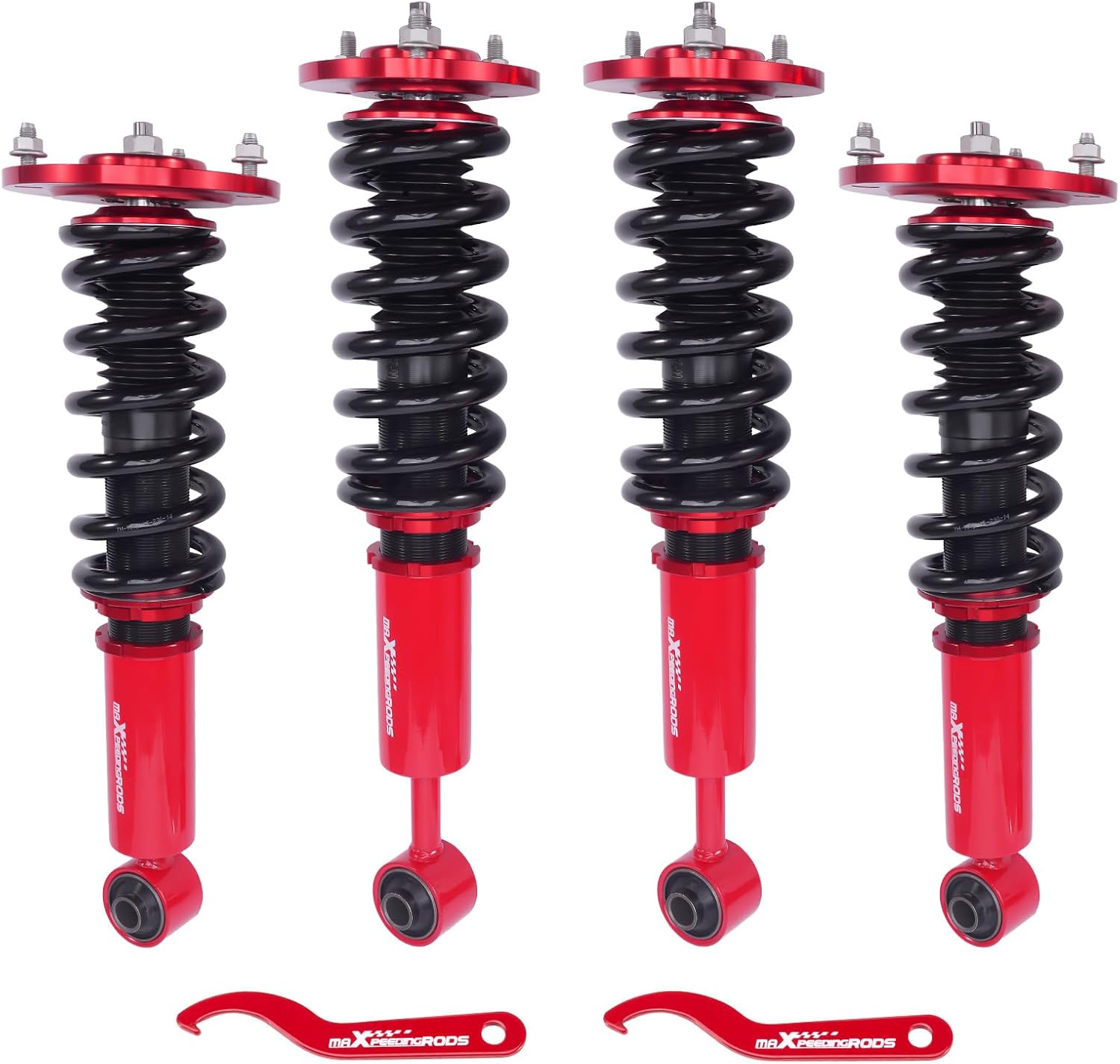 maXpeedingrods Adjustable Red Coilovers for Ford Expedition & Lincoln Navigator 2003-2006 - Height Lowering Kit w/ Preset Damping Struts