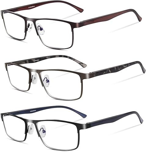 Miniatura 9 de Lcbestbro Paquete de 3 lentes de lectura con bloqueo de luz azul para hombres, elegantes lectores de marco de metal