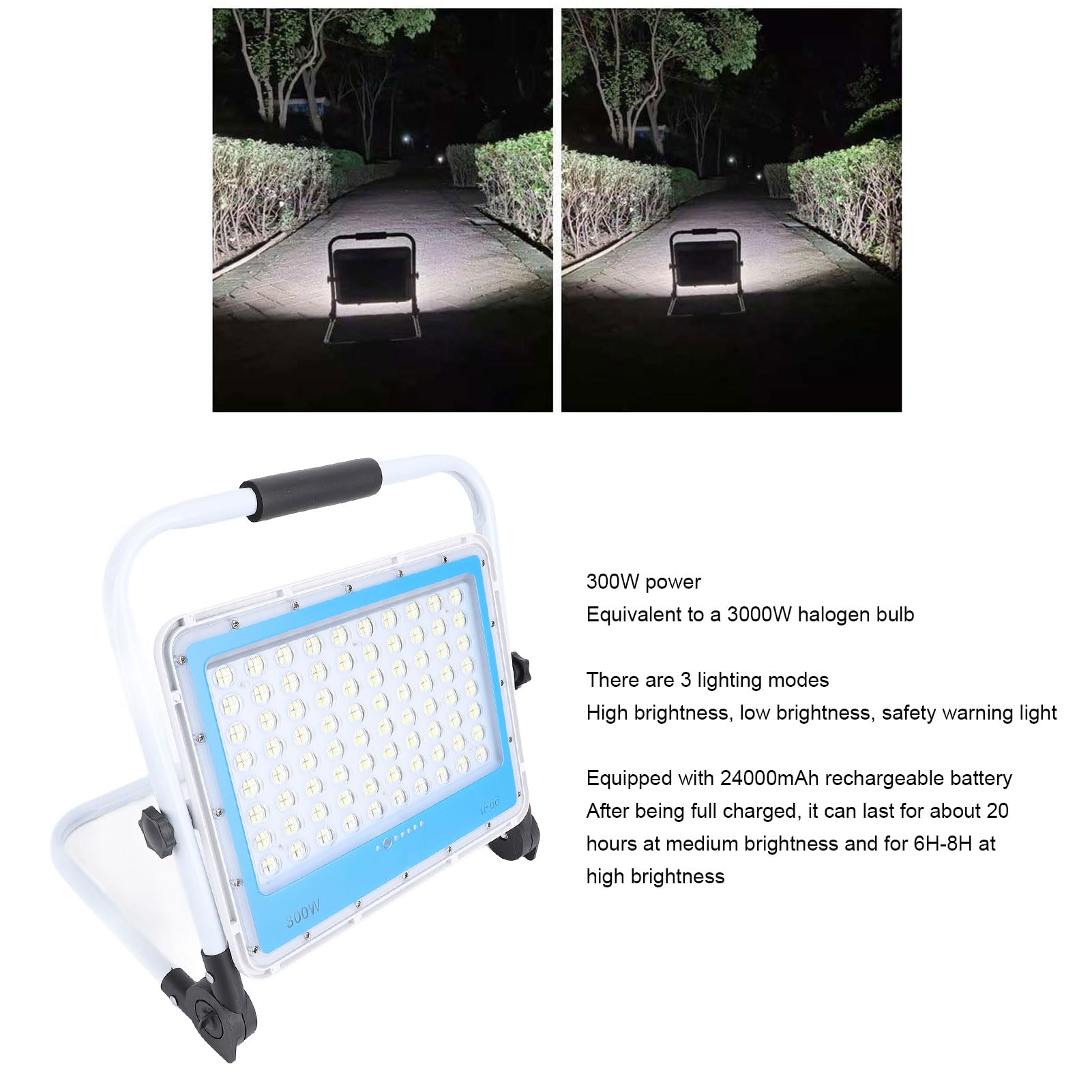 Faro Lavoro a LED Super Luminoso 300 W, 480 LED Portatili 40000LM Luci di Inondazione a LED per Esterni con 3 modalità di Illuminazione, Luce Cantiere per Cantiere (EU)