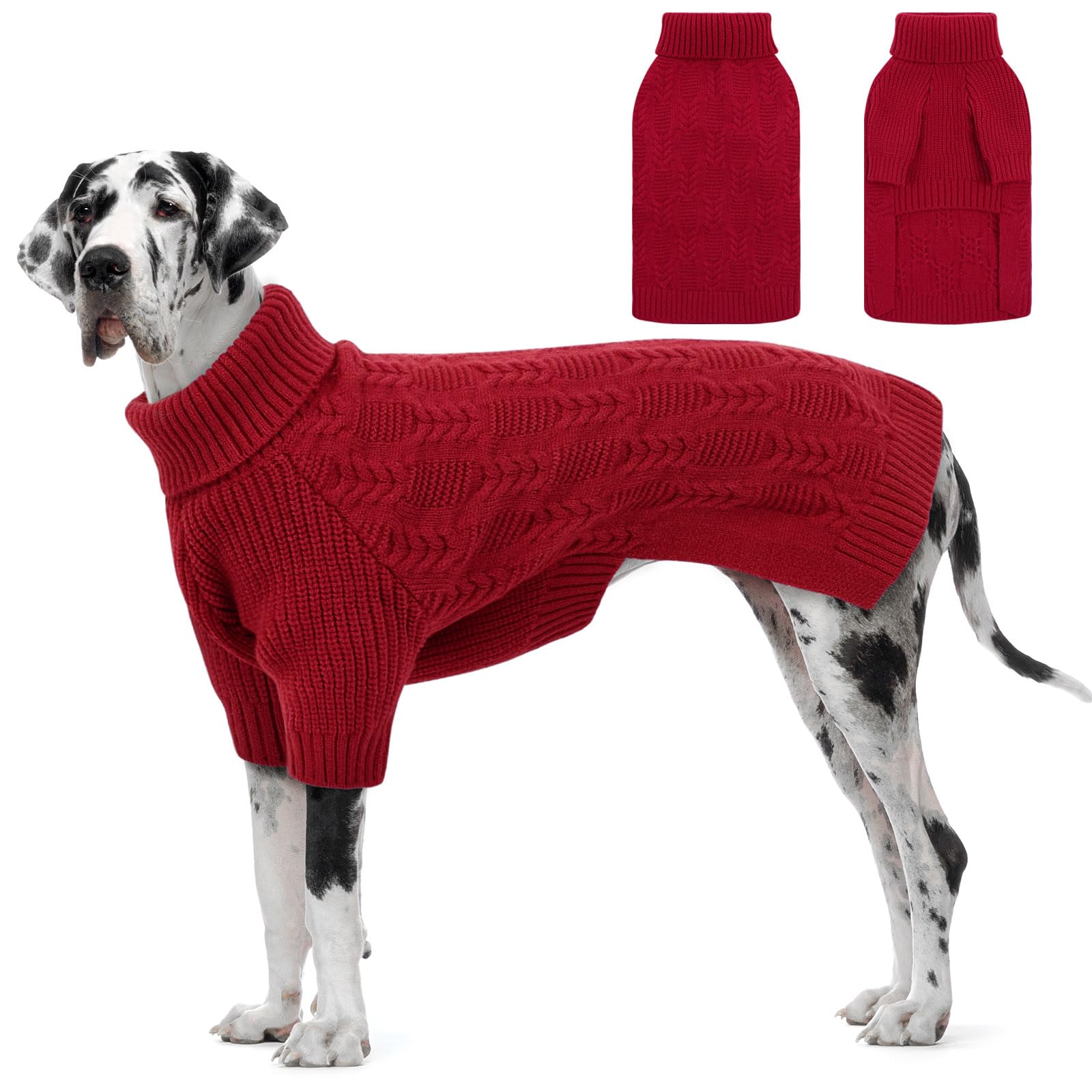Pull de Noël à col roulé facile à enfiler pour grand chien frileux