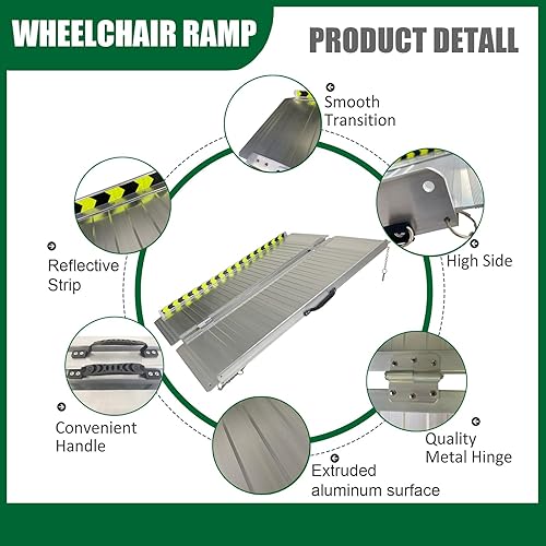 Miniatura 3 de Rampa plegable antideslizante para silla de ruedas, rampa de umbral de acceso de movilidad, rampa plegable de aluminio portátil para silla de ruedas