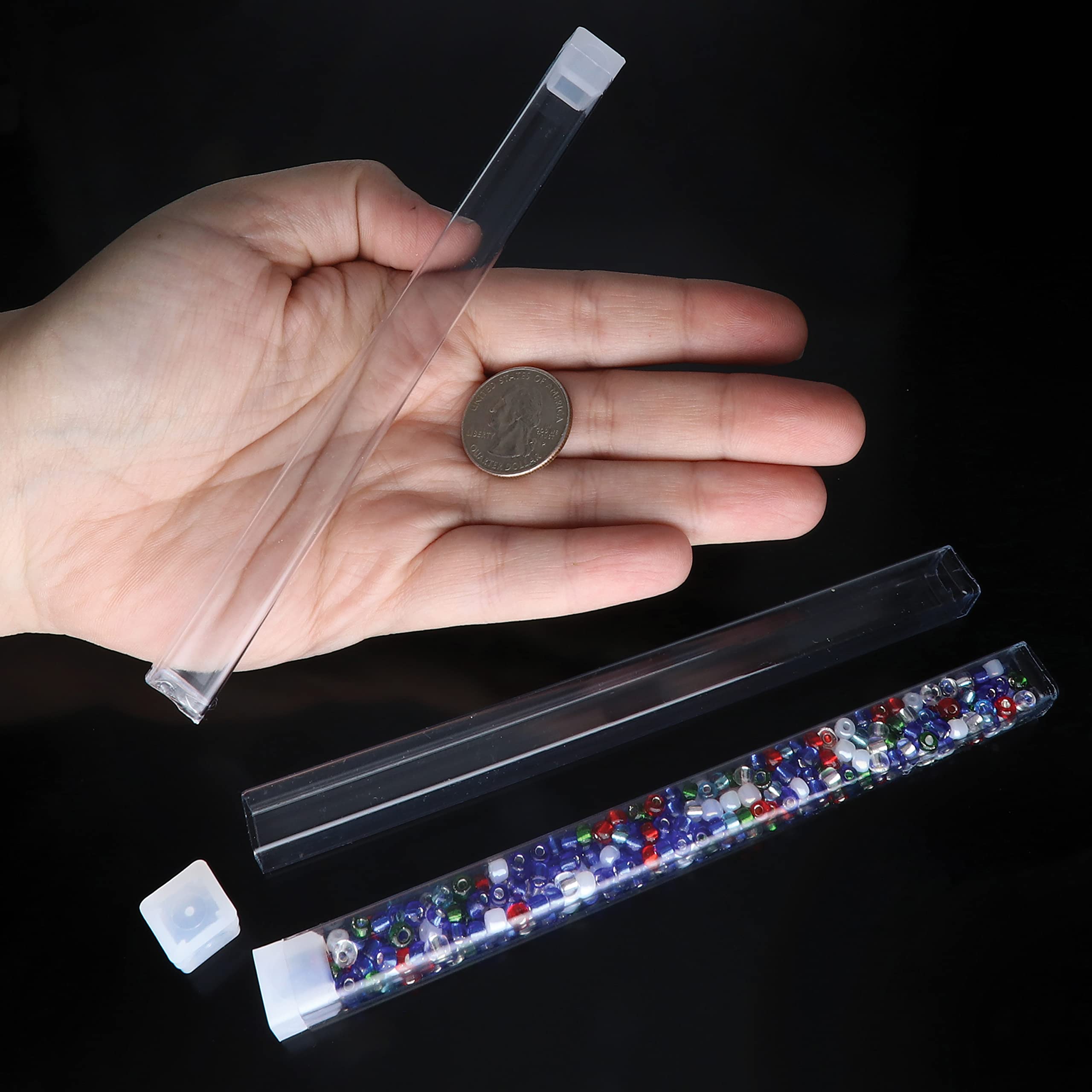 The Beadsmith Przezroczyste plastikowe rurki - 15 x 1,1 cm kwadratowe rurki - płaskie nasadki - do koralików, soli do kąpieli, upominków na wesele i przyjęcie, do przechowywania w domu lub biurze - torba 100 sztuk
