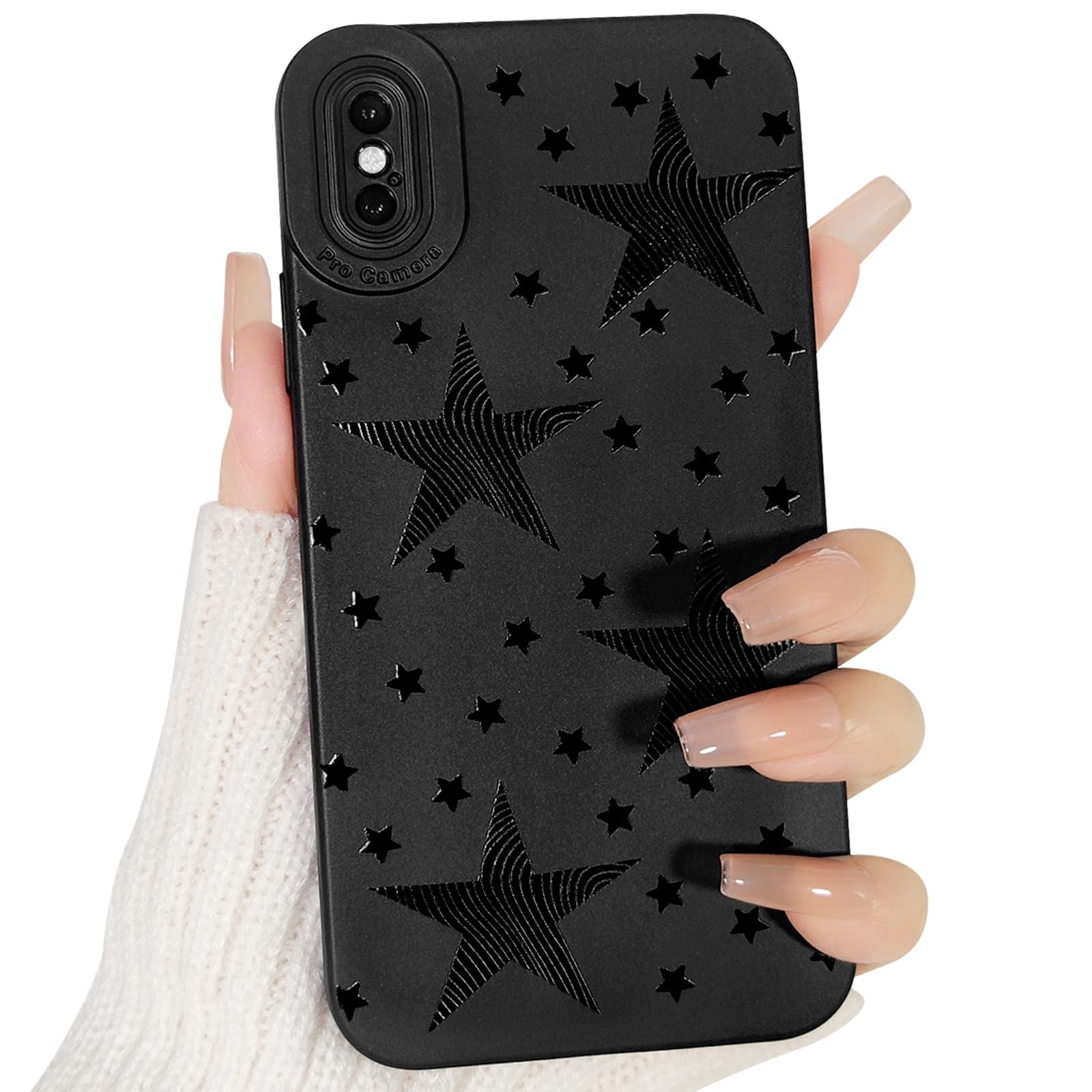 Lovmooful Compatible for iPhone Xs Max Case Cute Cool Stars Black Design for Girls Women Soft TPU Shockproof Protective Girly for iPhone Xs Max-Stars