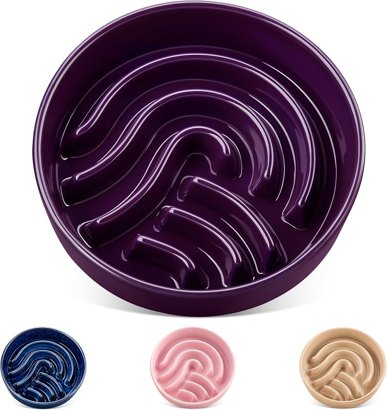 Comedouro Lento para Cães vancasso de Cerâmica com Labirinto e Base Antiderrapante, 1,5 xícara, Roxo-escuro