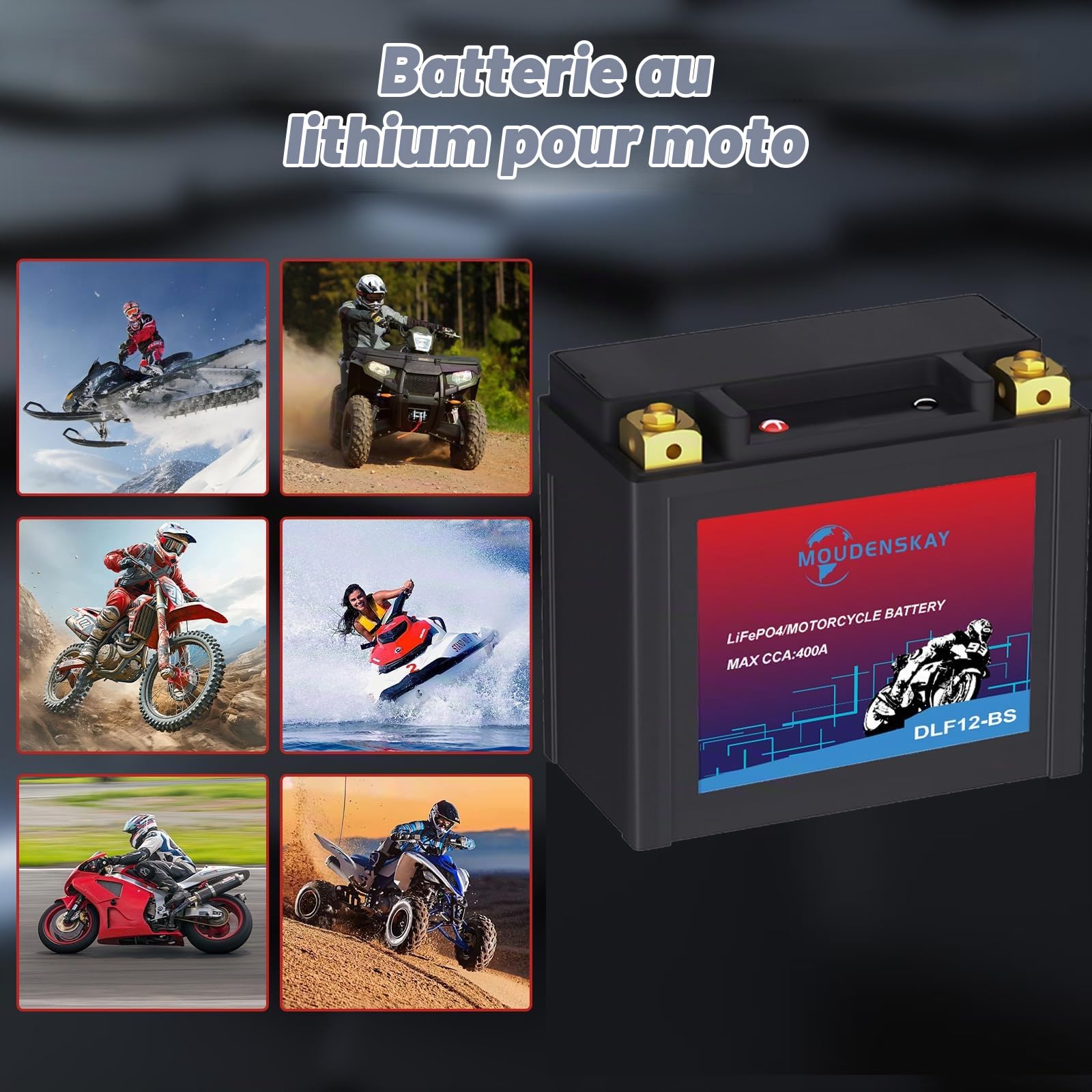 Batterie Lithium Moto 12V Lithium YTX12-BS 400CCA 6AH | LiFePO4 Batterie de démarrage moteur avec BMS pour motos,ATV,UTV,Scooter,Motoneige,4 Wheeler,et plus