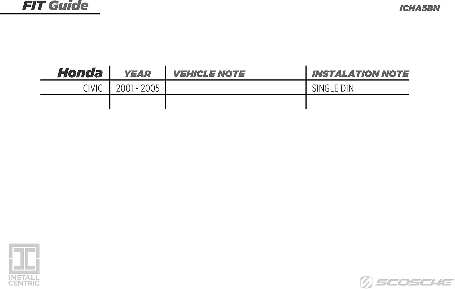 SCOSCHE Install Centric ICHA5BN Compatible with Select Honda 2001-05 Civic Complete Basic Installation Solution for Installing an Aftermarket Stereo