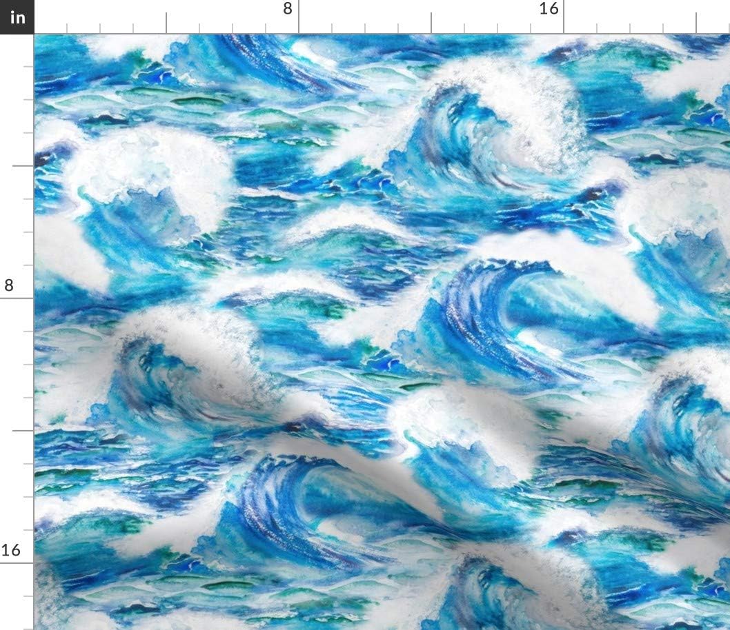 Spoonflower Fabric - Ocean Waves Sea Wave Watercolor Water Blue Nautical Oceans Summer Printed on Petal Signature Cotton Fabric by The Yard - Sewing Quilting Apparel Crafts Decor