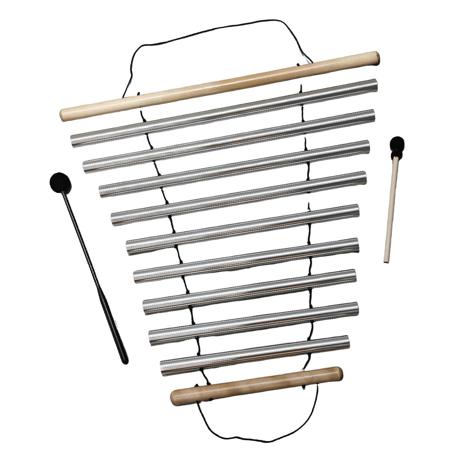 Campana de viento para meditación, instrumento de percusión portátil de 9 tonos para gestión del aula, oficina y para Regalo ideal, Plata