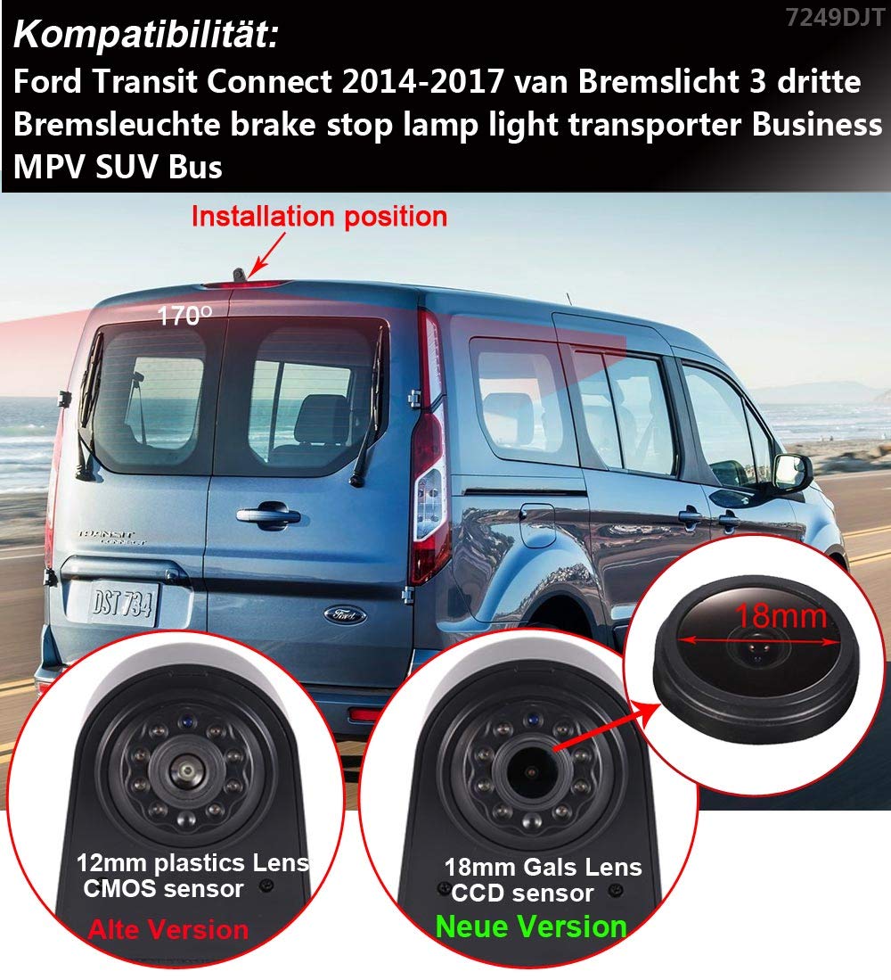 1280 x 720 pikseli, 1000 TV Lines Auto Top Mount Third 3. Hamulec światła hamowania, kamera cofania do Ford Transit Connect 2014-2017 Transporter Business MPV SUV Bus + 7" Auto Reverse Monitor