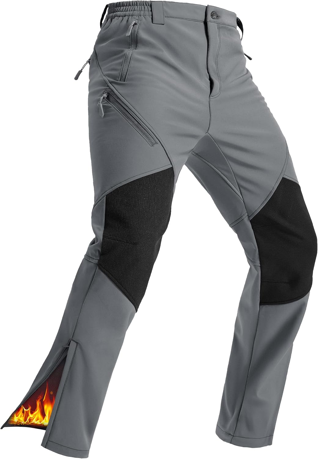 TACVASEN Men's Snow Ski Pants Winter Hiking Waterproof Fleece Lined Insulated Snowboard Softshell Pant Zipper Bottom Leg