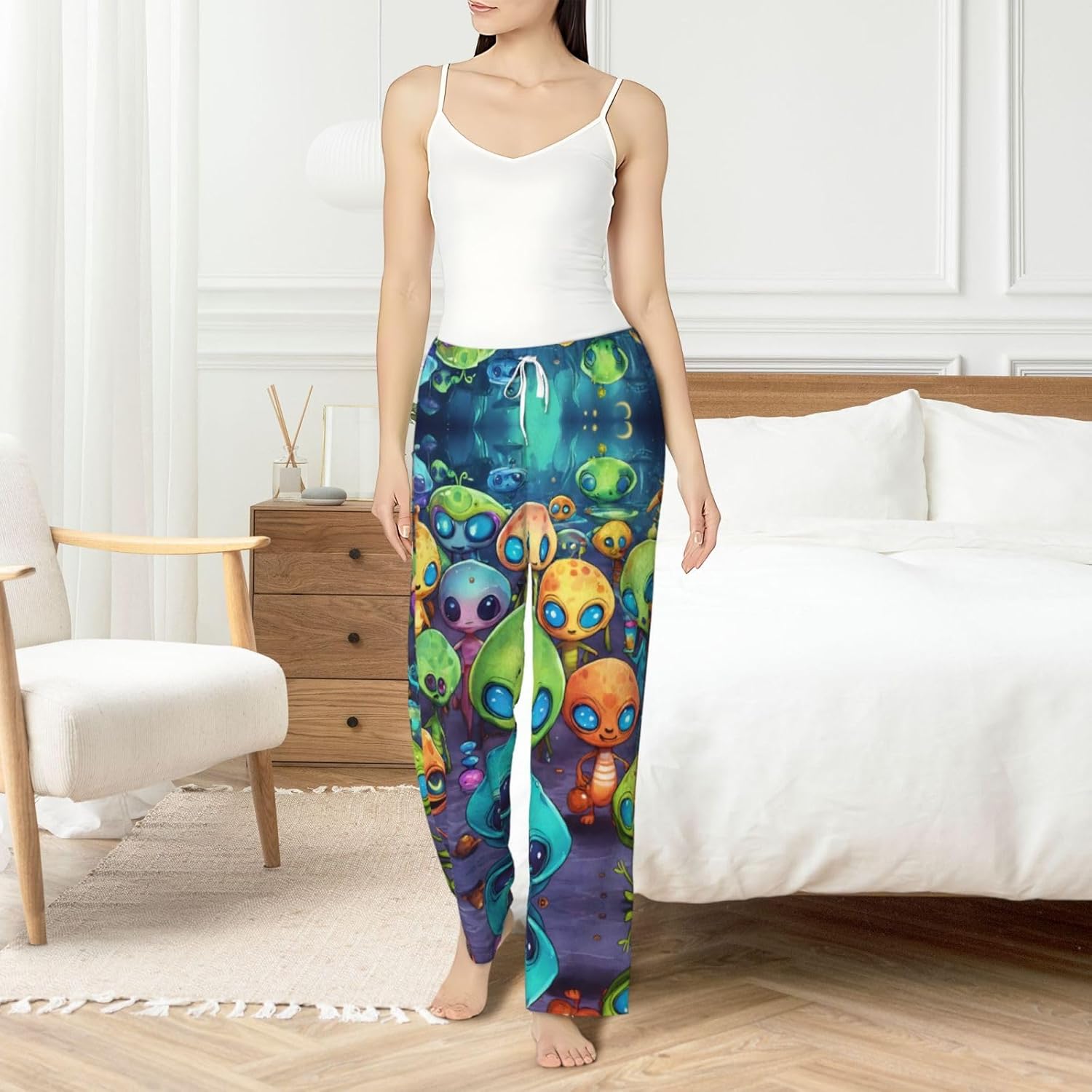 Astronaut And Alien Print Cozy Women'S Flannel Pajama Pants,Perfect For Christmas And Everyday Comfort