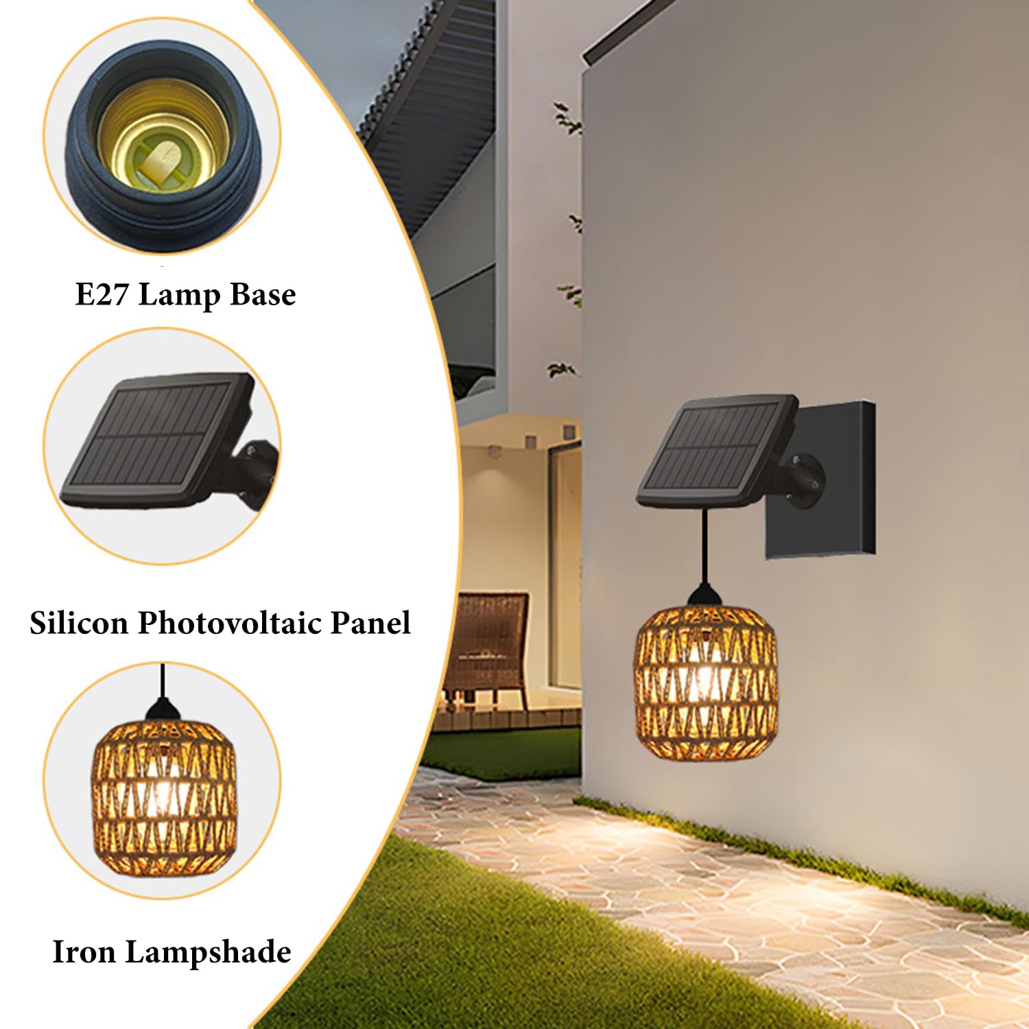 Solarleuchte mit Bewegungsmelder 2 Stück Vintage Hängelampe ohne Strom mit Solarpanel E27 Hängend Wandleuchte Außen mit 4 Modi Solarlampen IP44 Wasserdicht Warmes Licht für Balkon Garten Terrasse