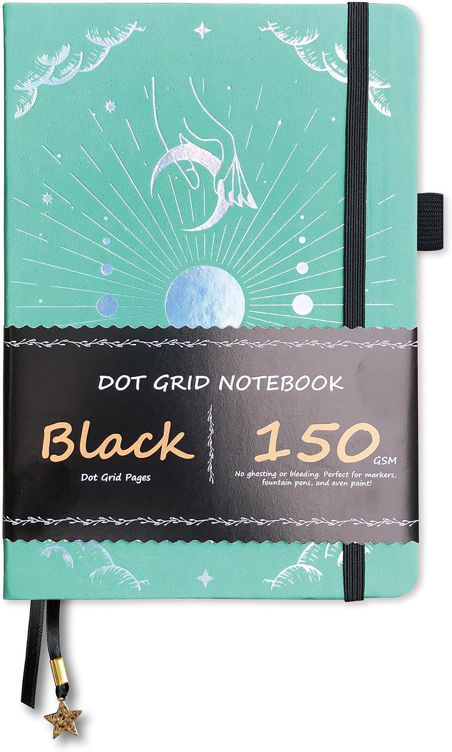 BUKE Dotted Journal - 150gsm Black Paper - 5 * 5mm DOT GRID Layout 160 Pages - A5 Size PU Leather Hardcover Drawing Sketch Notebook (Green)