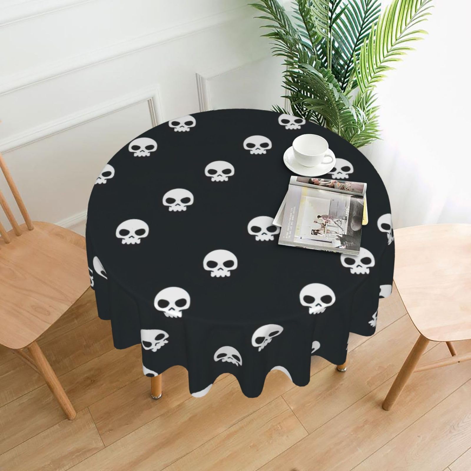 OXbnmm Skull Print Soft Round Tablecloth 60in Polyester Washable Cover Cozy Gift for Mom Housewarming