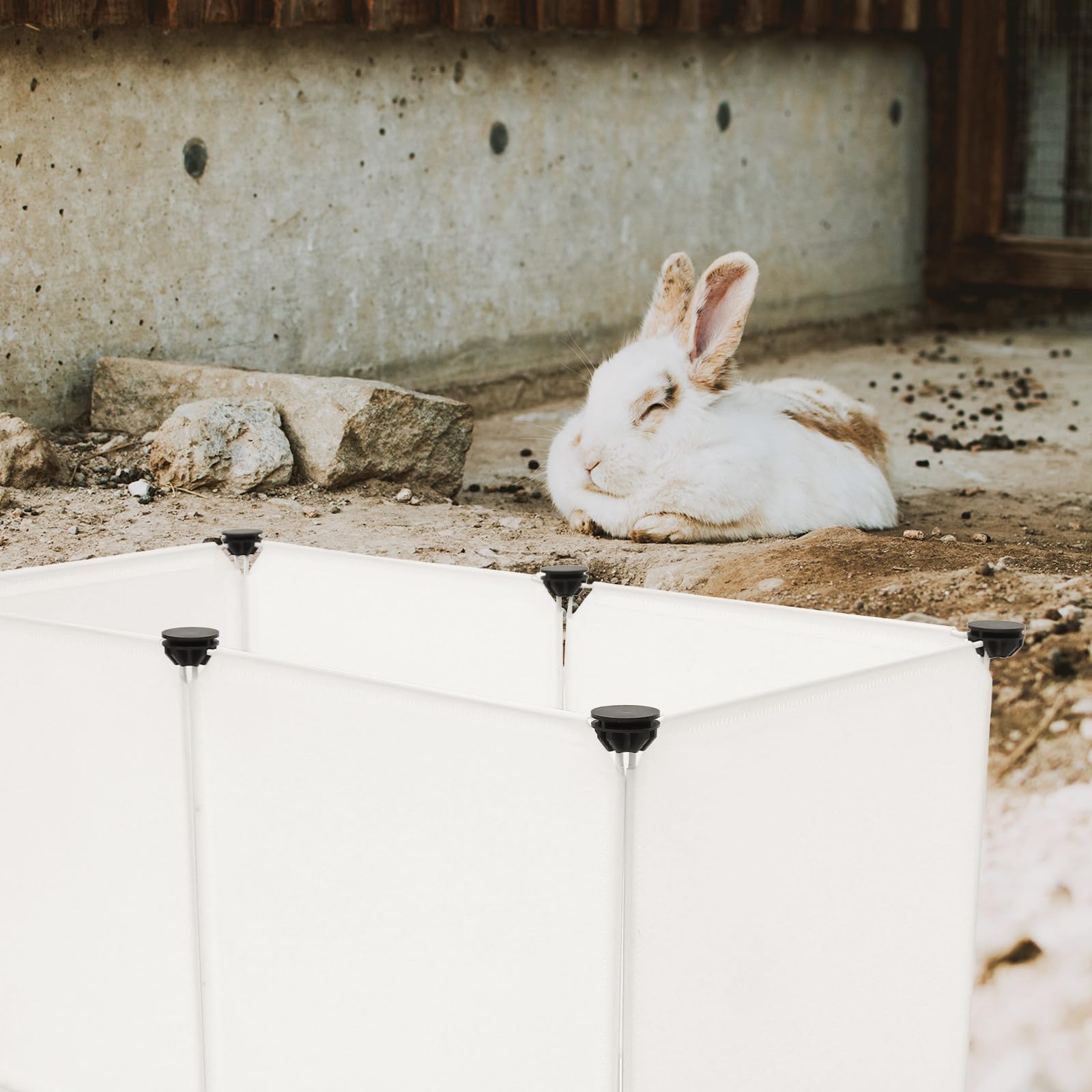 Abaodam Cage pour Petits Animaux en Résine Blanche, Maison pour Hamster et Lapin, Simple Style 6 Panneaux pour Aire de Jeu Extérieure
