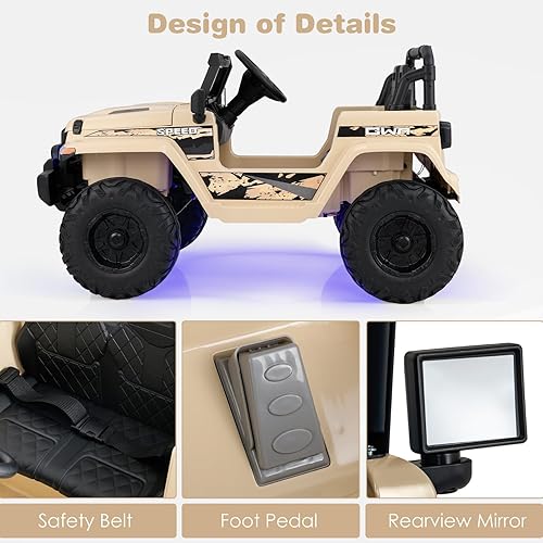 Miniatura 53 de OLAKIDS Camión de paseo para niños, vehículo eléctrico de 12 V con control remoto, automóvil para niños pequeños a batería con música, bocina, 3