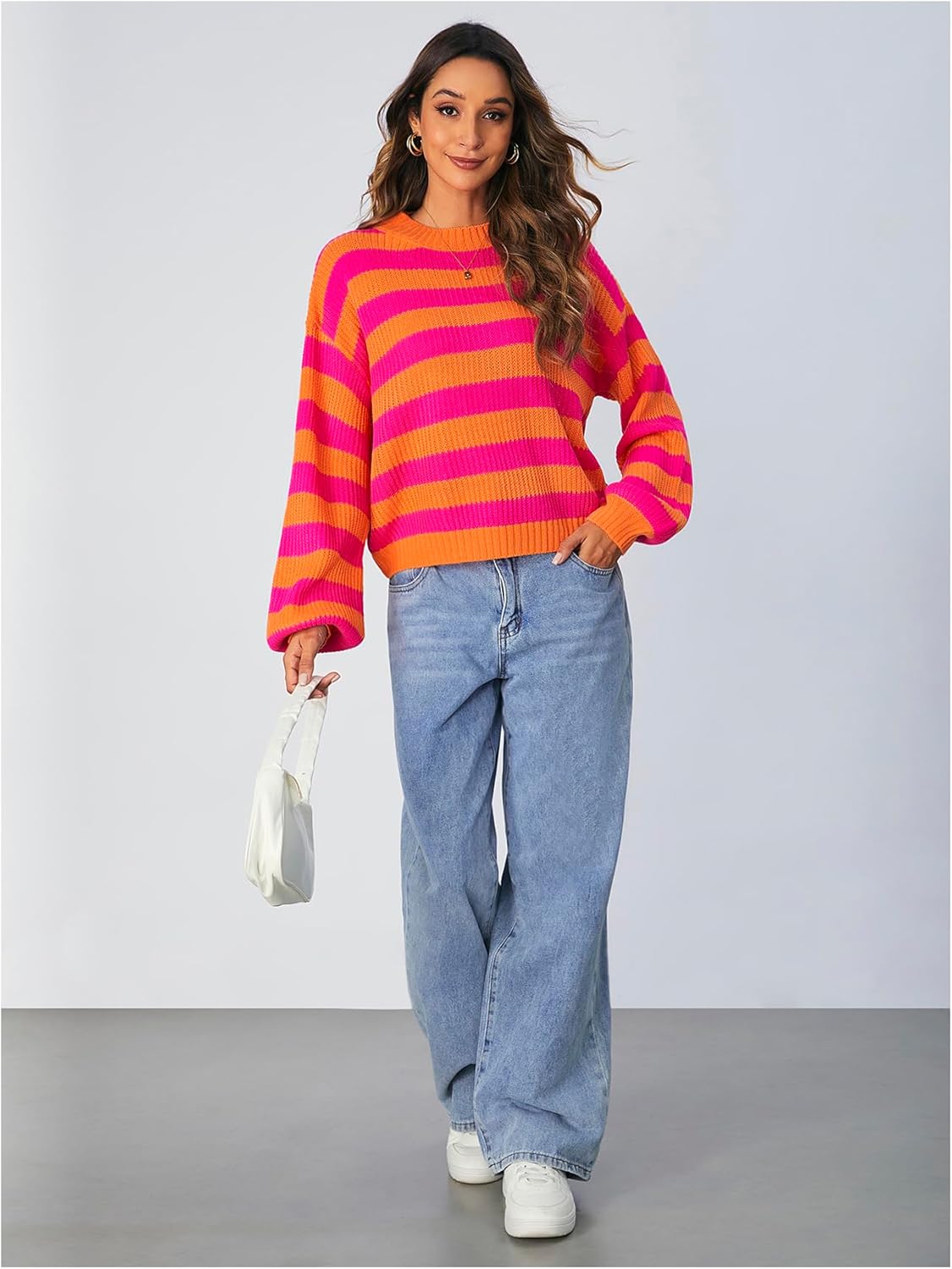 SOLY HUX Women's Color Block Striped Knit Tops Casual Long Sleeve Drop Shoulder Sweater Pullovers - Image 5