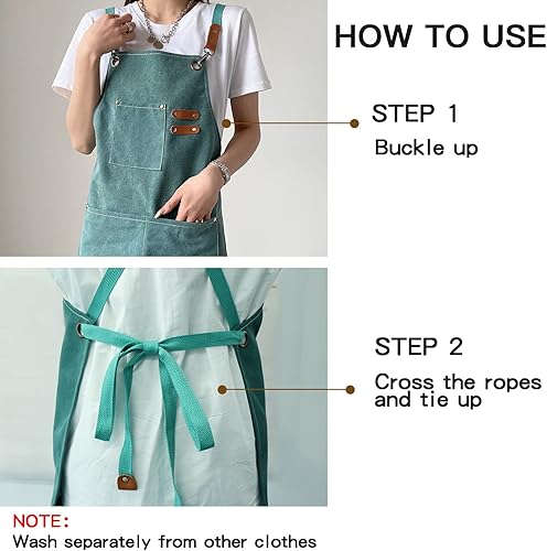Miniatura 5 de UZOURI Delantal de cocina de lino para chef profesional servidor o barista ajustable con bolsillos
