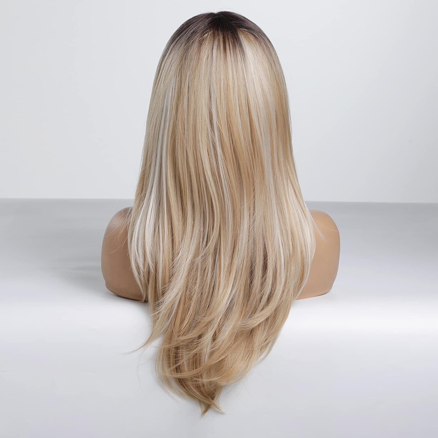 Alanhair Long Ombre Blonde Wigs for Women,HAIRCUBE Layered Synthetic Wig with Bangs Heat Resistant Fiber Daily 24 Inch - Image 7