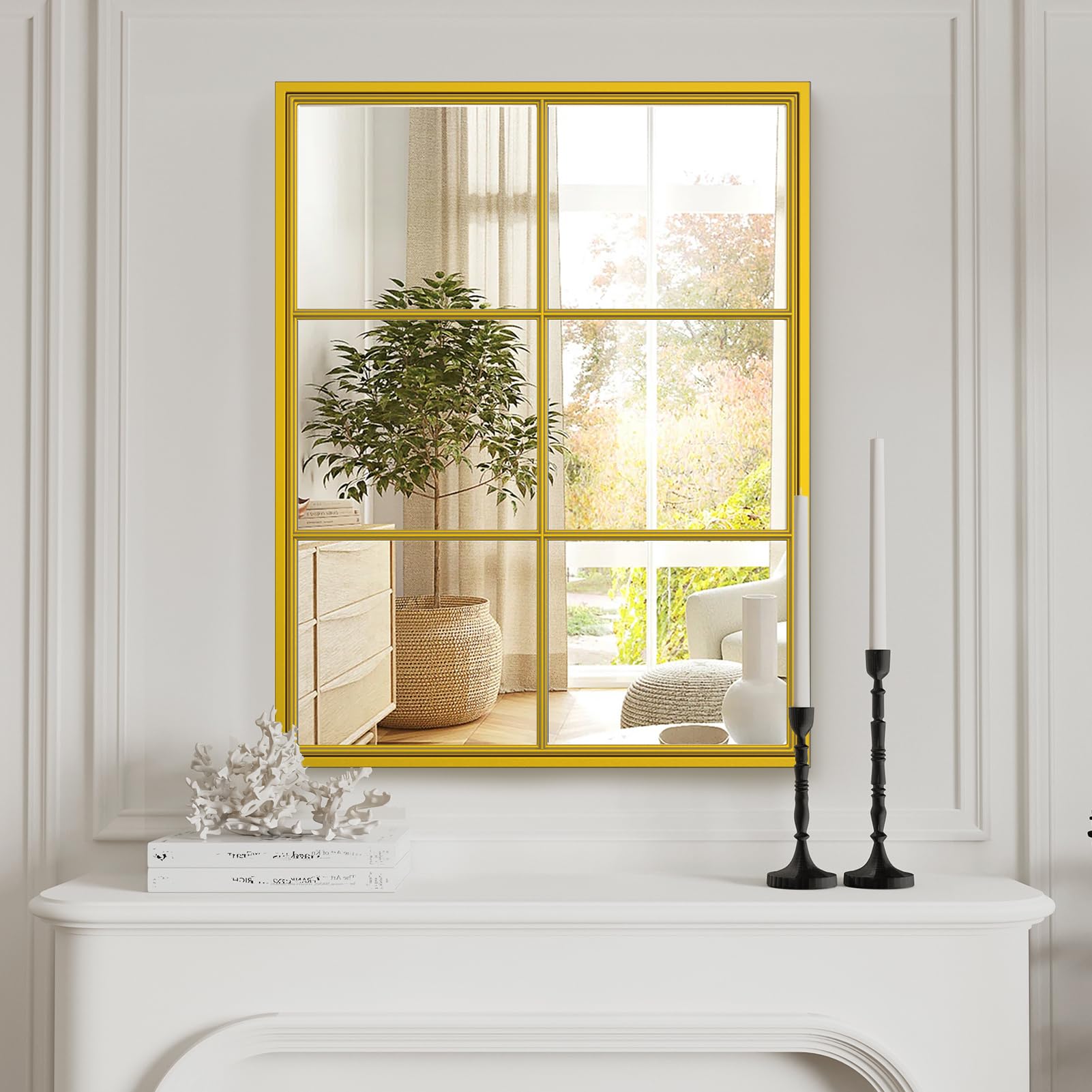 Breiter Fensterspiegel Im Bauernhausstil, 71,1x71,1cm - Rustikaler Wandspiegel Für Wohnzimmer, Flur & Eingang