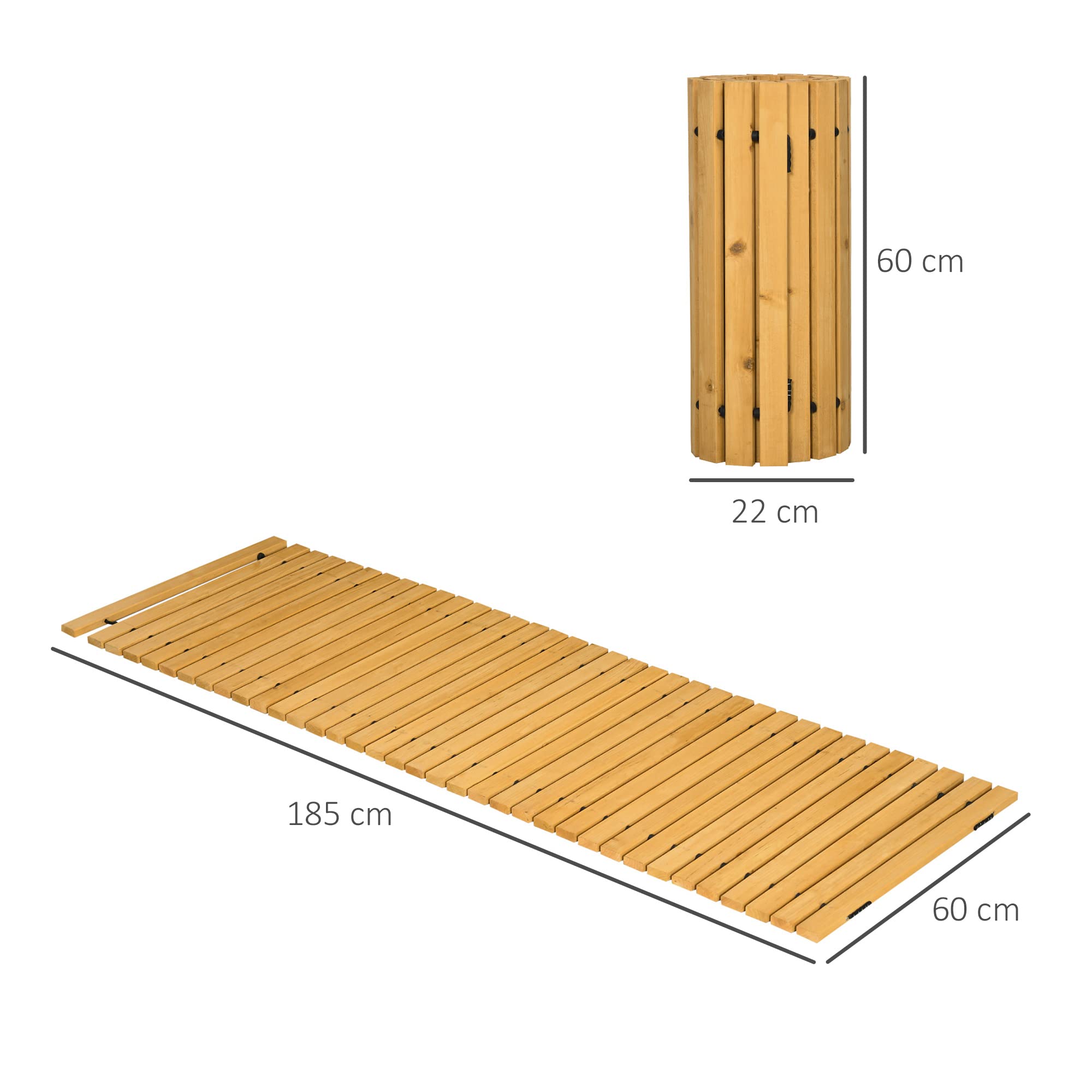 Outsunny Passerella per Giardino a Doghe Arrotolabili e Semi Flessibile, Vialetto Giardino in Legno di Abete, Sentiero da Esterno di Legno, 185x60 cm, Giallo