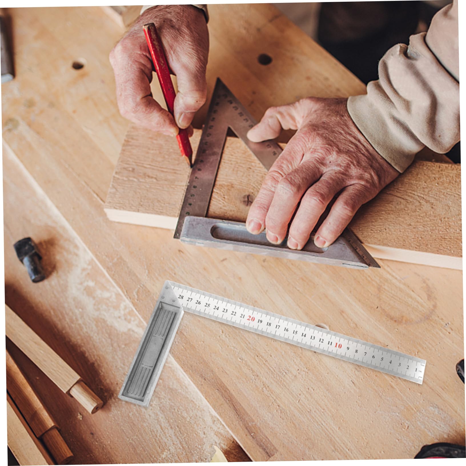 COOLHIYA Square Tools Woodworking Ruler Woodworking Tool Construction Ruler L Shaped Ruler Measure Tool Metal Measuring Ruler Right Angle Ruler Multifunction Stainless Steel Metal Ruler