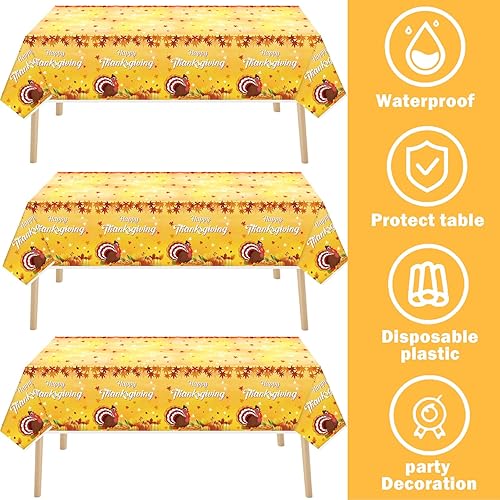 Miniatura 4 de Manteles de otoño de 3 piezas de Acción de Gracias, hoja de arce, calabaza, pavo, mantel de otoño para cosecha de Acción de Gracias, cena familiar,