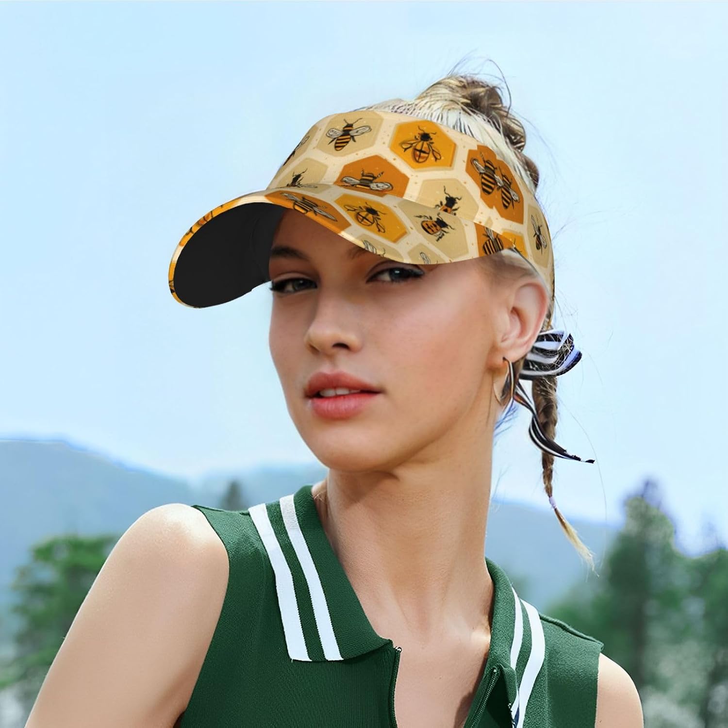 (Honeycomb) Adult Sun Visor Hat Adjustable Open Top Sports Cap Breathable for Men Women Beach Vacation Essentials Black