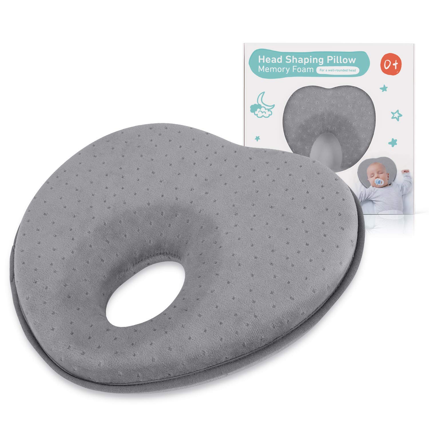 Stathm Baby Pillow for Newborn Infant (0-12months), Flat Head Prevention 3D Memory Foam Can Support Head & Neck Pillow, Head Shaping Pillow, Heart Shaped (Grey)