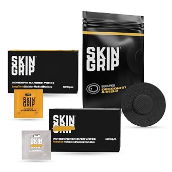 Skin Grip Dexcom G7 Patches, Barrier Wipes & Remover Wipes Bundle 20 CGM Covers + 50 Prep + 50 Removal Wipes Skin-Friendly, Waterproof & Long-Lasting CGM Kit