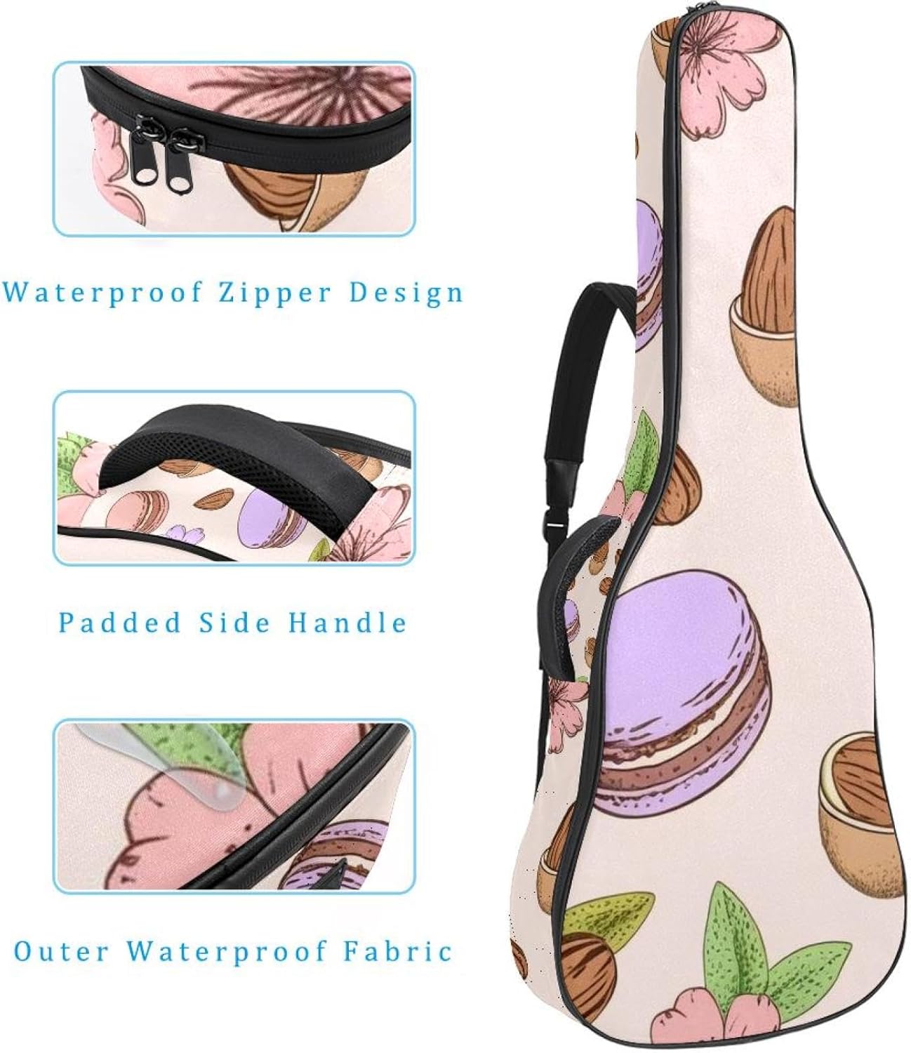 40/41/42-inch Dessert Art Acoustic Guitar Bag With Adjustable Shoulder Strap And 2 Storage Bags. Guitar Bag With Back Hanging Loop, Electric, and Classical Guitars