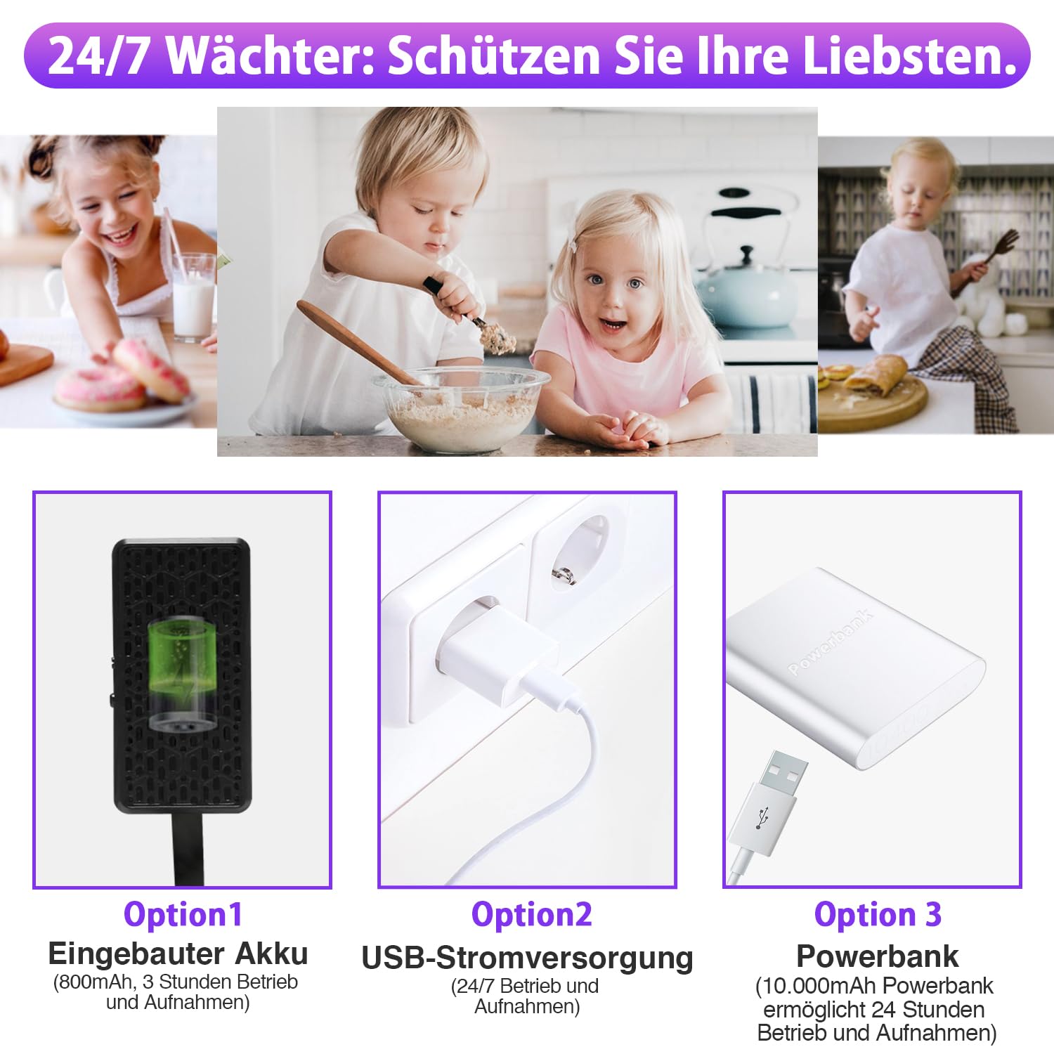 WIWACAM MW5L WLAN-Kamera 2K Ultra HD, Bewegungserkennung, Überwachungskammera-Innen, microSD-Karte Steckplatz, Alarm auf Handy, E-Mail-Alarm, Akku (Nicht für TEXTE)