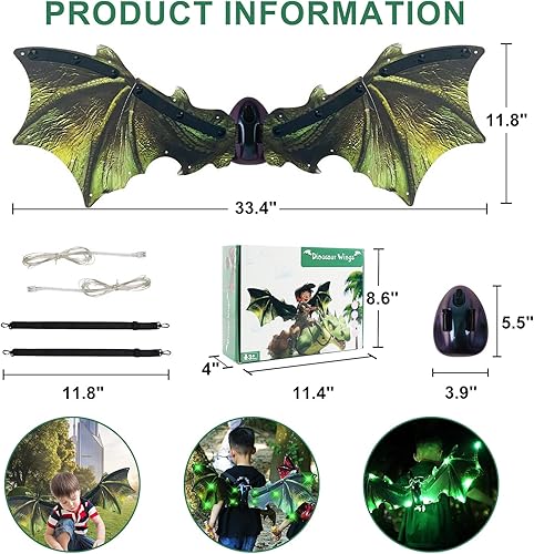 Miniatura 2 de Alas de dragón eléctricas para niños y niñas, alas de dragón retráctiles con luz LED, accesorios de alas de dragón de Halloween, disfraz de alas de