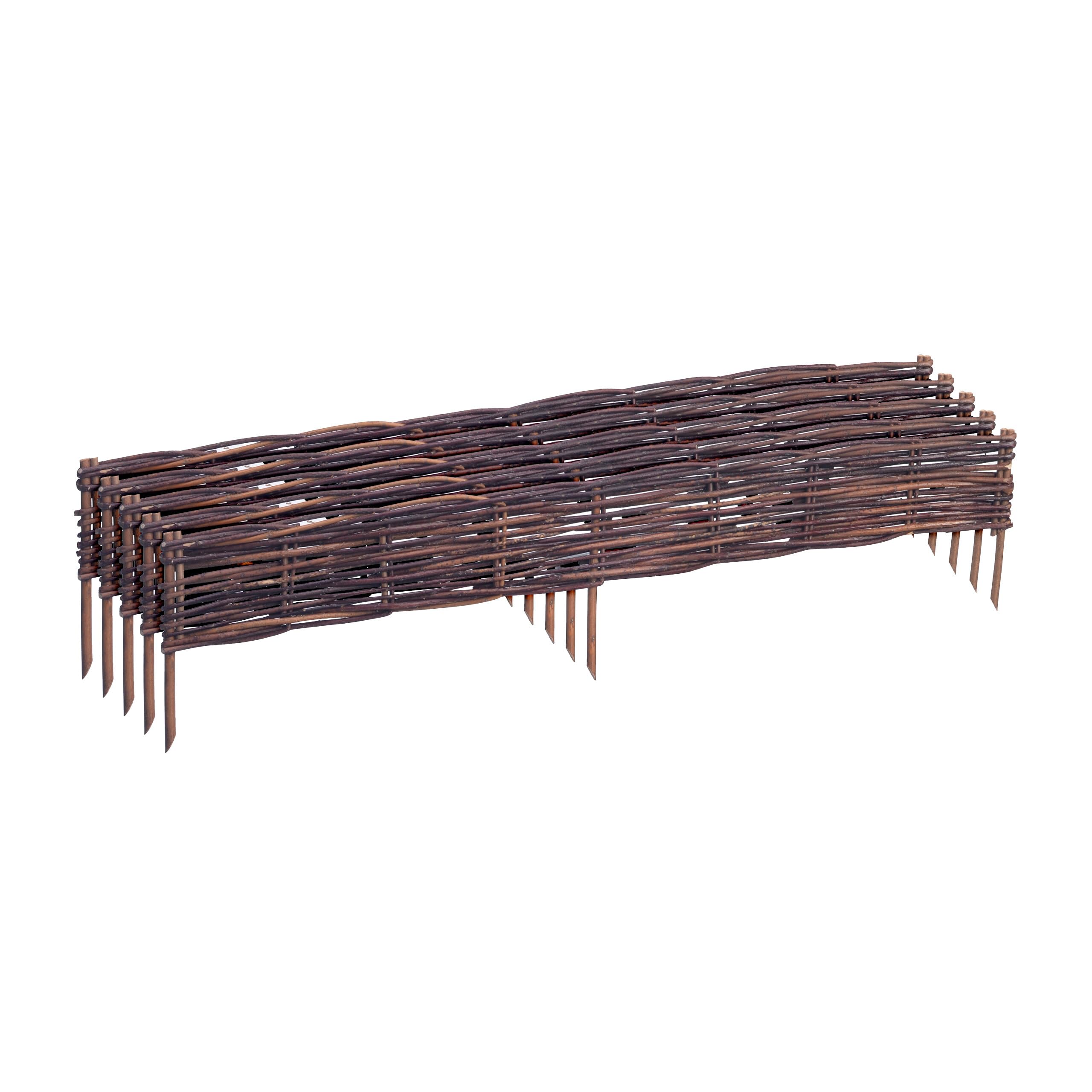 Relaxdays Flowerbed Edging Set of 5, Willow, Push-In, HxW: 10 x 100 cm, Brown, Low Lawn & Flowerbed Border