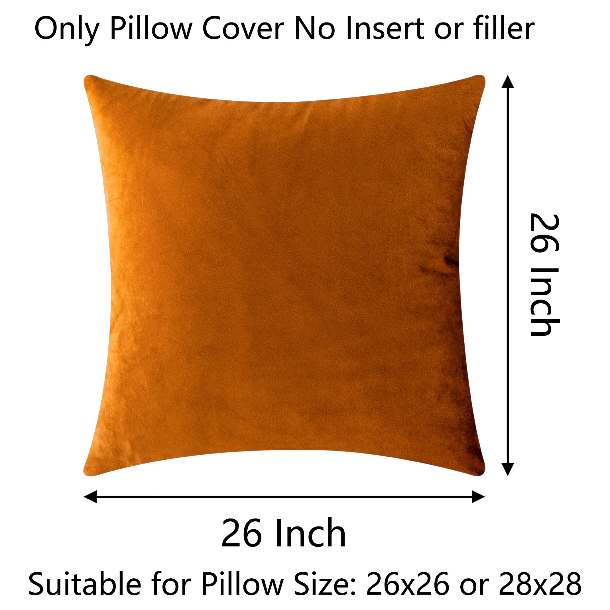 Demetex 65x65 Large Cushion Covers Square Velvet Cushion Cases Burnt Orange Cushion Covers for Thanksgiving Car Sofa Office Home 65cm x 65cm - Image 2