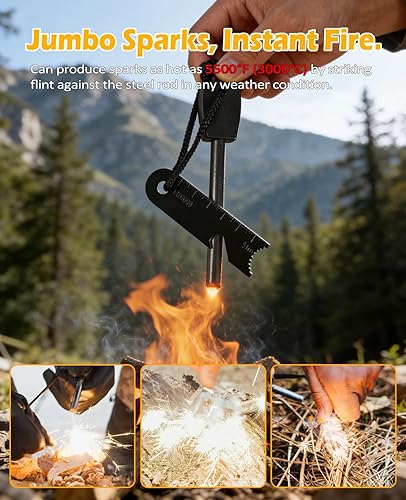 Miniatura 2 de Kit de iniciación de fuego 5 en 1, herramienta de supervivencia con pedernal y acero, silbato de emergencia, multiherramienta para tarjetas de