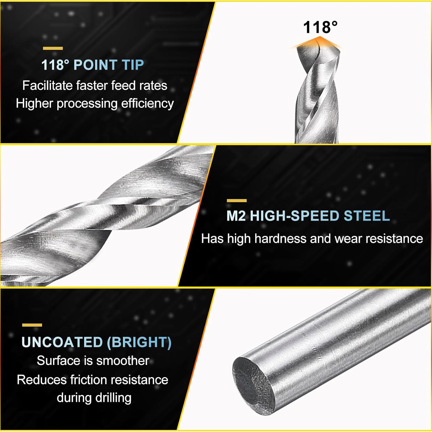 PATIKIL #60 Drill Bit, Micro Jobber Straight Shank M2 High-Speed Steel 118° Uncoated Bright for Stainless Steel Hard Metal - 12 Pack