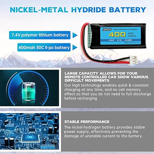 Miniatura 5 de 2 baterías Li-po de 7.4 V 2S 400 mAh 30C con enchufe PH-2.0 3P adecuado para aviones UMX 2S, dron de ala fija Quadcopter y baterías de respaldo